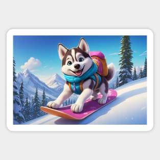 Snowboarding Husky Dog Magnet